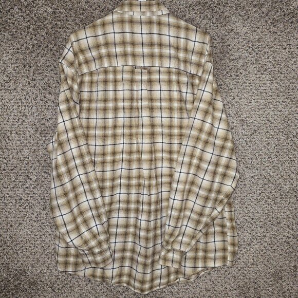 Eddie Bauer Shirt Mens Large Button Up Brown Plaid Flannel Cotton Pocket Casual - Picture 6 of 7